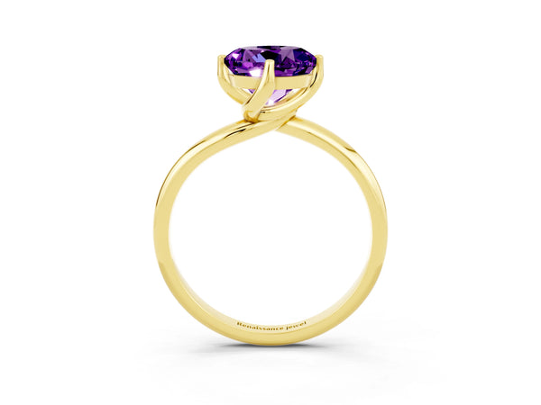 Yellow gold Round Cut Amethyst Solitaire Engagement Ring with Four-Prong Setting and Classic Band