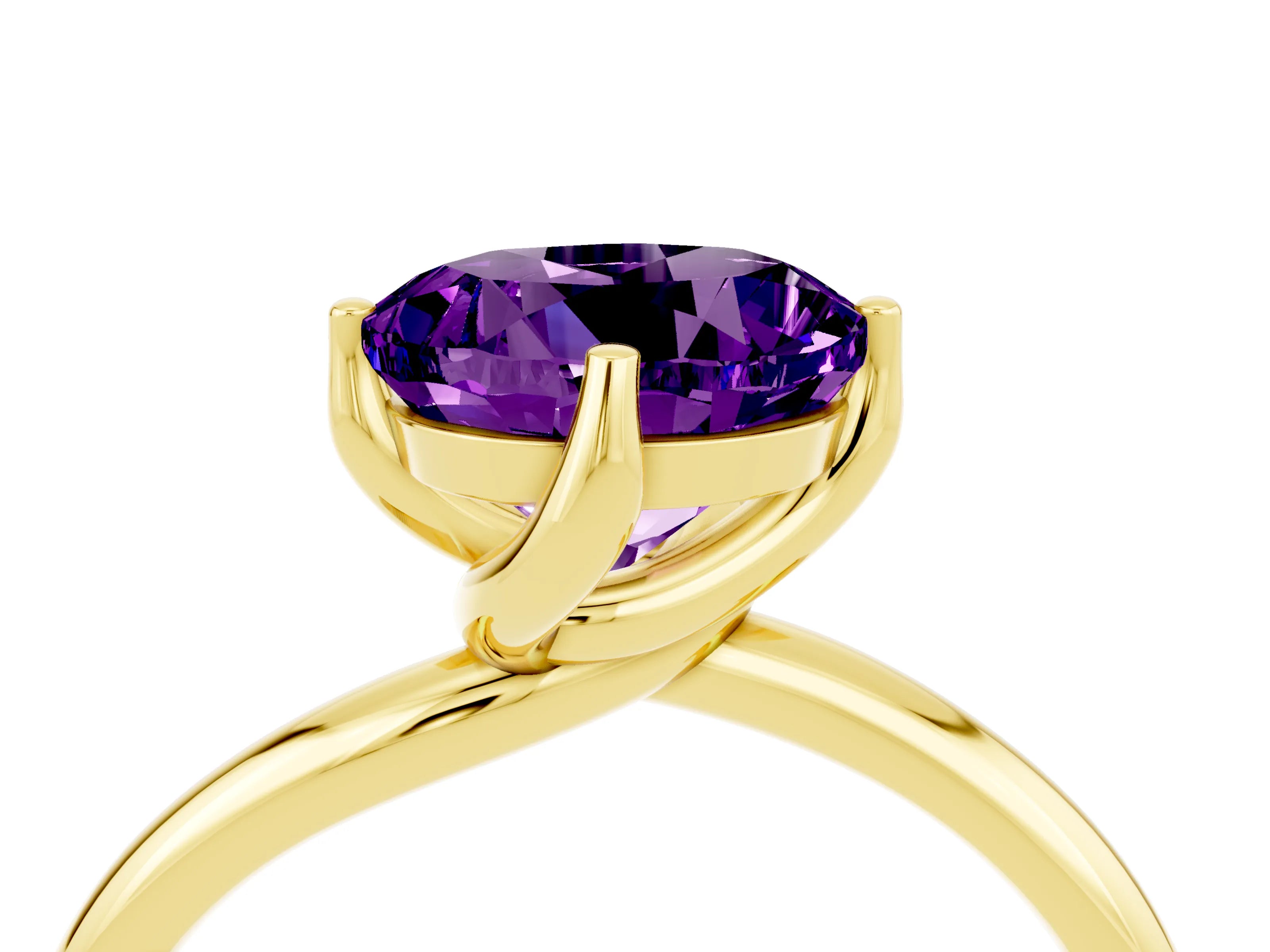 Yellow gold Round Cut Amethyst Solitaire Engagement Ring with Four-Prong Setting and Classic Band_16