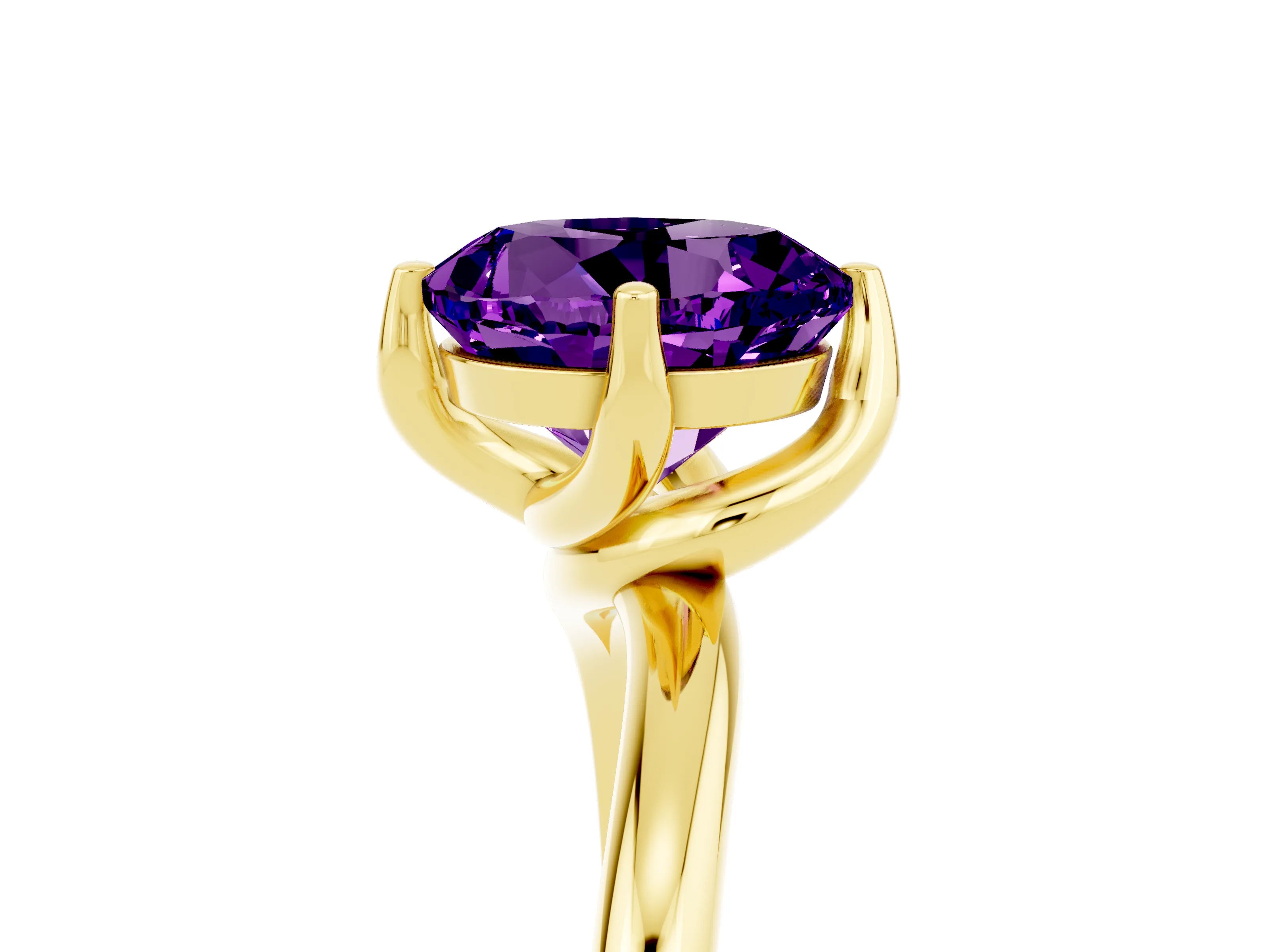 Yellow gold Round Cut Amethyst Solitaire Engagement Ring with Four-Prong Setting and Classic Band_17