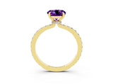 Yellow gold Round Cut Amethyst Solitaire Engagement Ring with Pavé Band and Four-Prong Setting_3