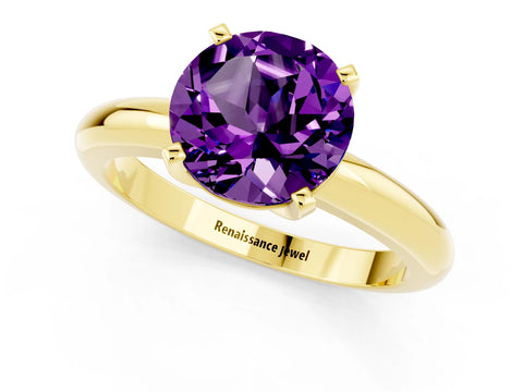 Yellow gold Round Cut Amethyst Solitaire Engagement Ring with Round Band and Four-Prong Setting_1