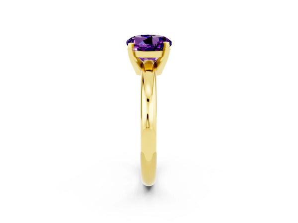 Yellow gold Round Cut Amethyst Solitaire Engagement Ring with Round Band and Four-Prong Setting