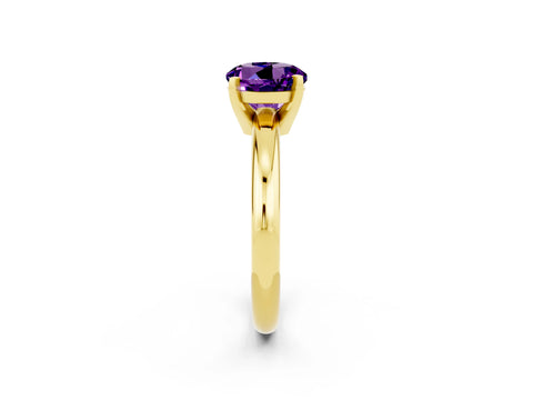 Yellow gold Round Cut Amethyst Solitaire Engagement Ring with Round Band and Four-Prong Setting_2