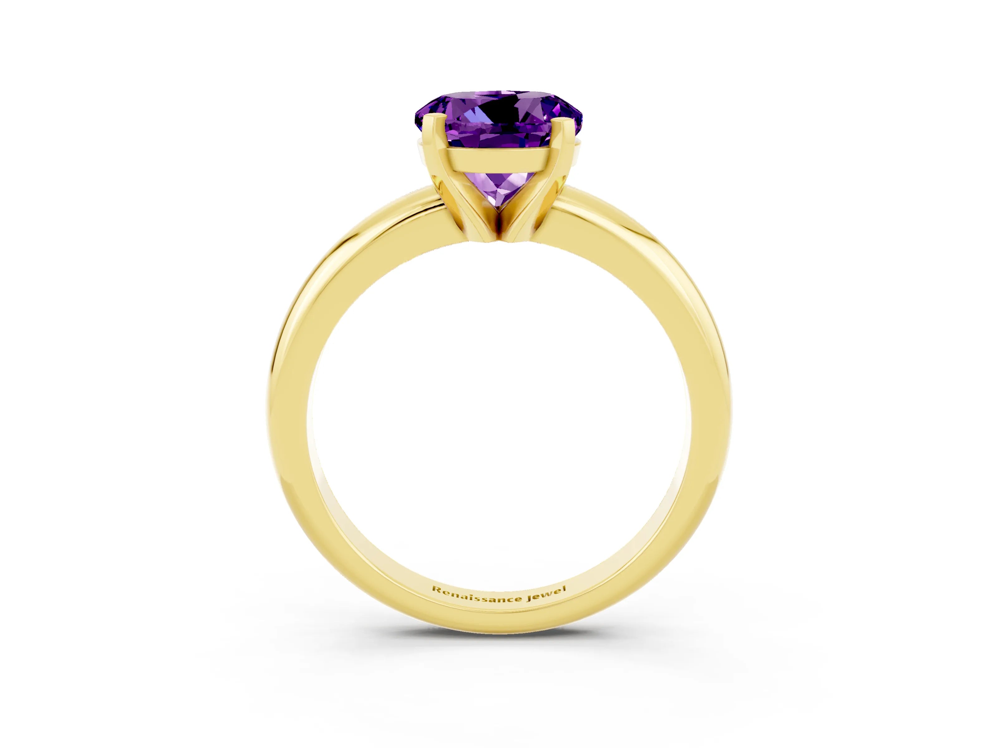 Yellow gold Round Cut Amethyst Solitaire Engagement Ring with Round Band and Four-Prong Setting_3
