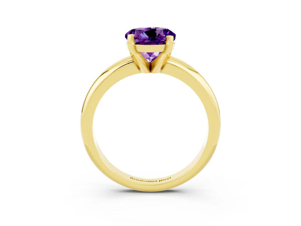 Yellow gold Round Cut Amethyst Solitaire Engagement Ring with Round Band and Four-Prong Setting