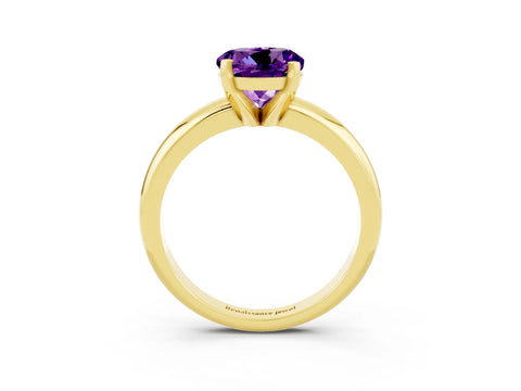 Yellow gold Round Cut Amethyst Solitaire Engagement Ring with Round Band and Four-Prong Setting_3