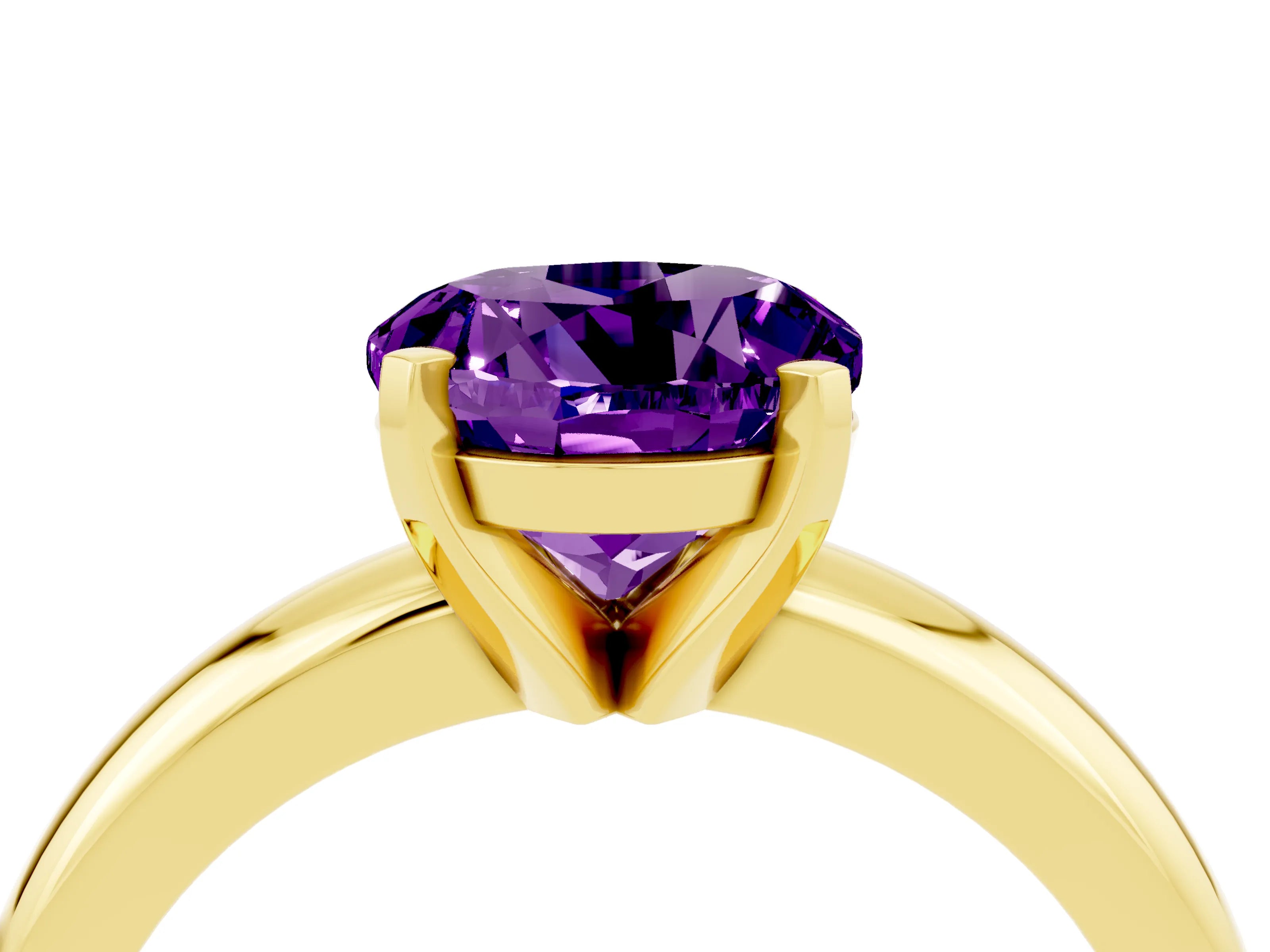 Yellow gold Round Cut Amethyst Solitaire Engagement Ring with Round Band and Four-Prong Setting_4