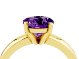 Yellow gold Round Cut Amethyst Solitaire Engagement Ring with Round Band and Four-Prong Setting_4