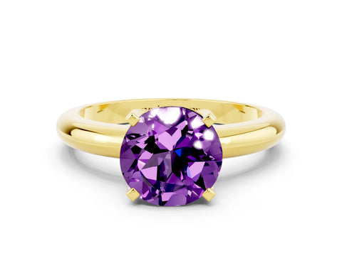 Yellow gold Round Cut Amethyst Solitaire Engagement Ring with Round Band and Four-Prong Setting