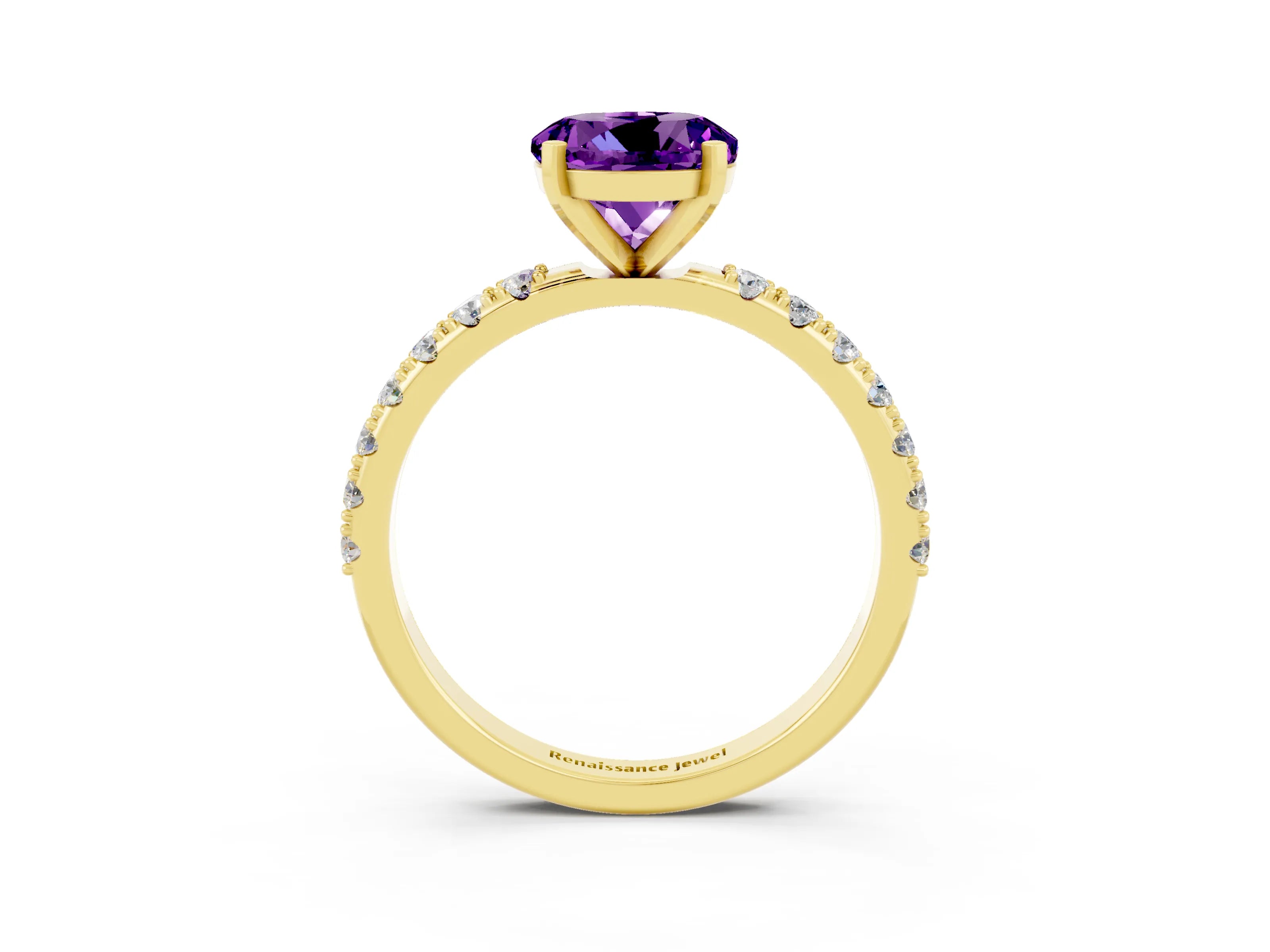 Yellow gold Round Cut Amethyst Solitaire Pavé Band with Four-Prong Setting_3