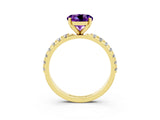 Yellow gold Round Cut Amethyst Solitaire Pavé Band with Four-Prong Setting_3
