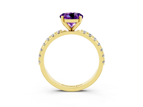 Yellow gold Round Cut Amethyst Solitaire Pavé Band with Four-Prong Setting_3