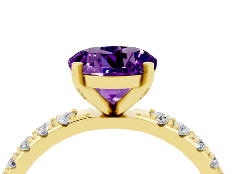 Yellow gold Round Cut Amethyst Solitaire Pavé Band with Four-Prong Setting_4