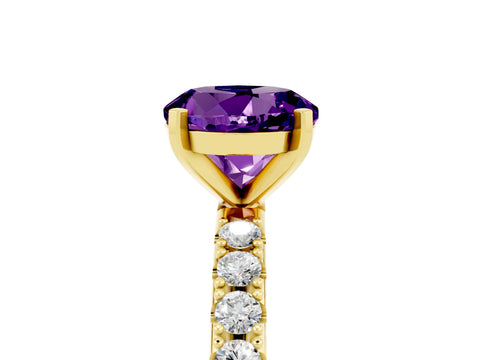 Yellow gold Round Cut Amethyst Solitaire Pavé Band with Four-Prong Setting_5