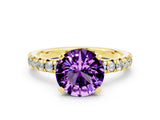 Yellow gold Round Cut Amethyst Solitaire Pavé Engagement Ring with Round Band and Prong Setting_12