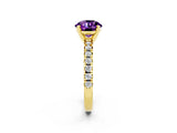 Yellow gold Round Cut Amethyst Solitaire Pavé Engagement Ring with Round Band and Prong Setting_14