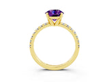Yellow gold Round Cut Amethyst Solitaire Pavé Engagement Ring with Round Band and Prong Setting_15