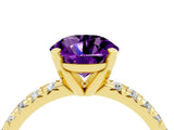 Yellow gold Round Cut Amethyst Solitaire Pavé Engagement Ring with Round Band and Prong Setting_16
