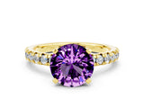 Yellow gold Round Cut Amethyst Solitaire Pavé Engagement Ring with Round Band and Prong Setting_66