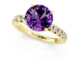Yellow gold Round Cut Amethyst Solitaire Pavé Engagement Ring with Round Band and Prong Setting_67