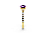 Yellow gold Round Cut Amethyst Solitaire Pavé Engagement Ring with Round Band and Prong Setting_68