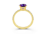 Yellow gold Round Cut Amethyst Solitaire Pavé Engagement Ring with Round Band and Prong Setting_69