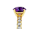 Yellow gold Round Cut Amethyst Solitaire Pavé Engagement Ring with Round Band and Prong Setting_71