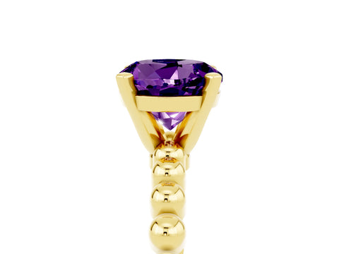 Yellow gold Round Cut Amethyst Solitaire Ring with Beaded Band and Prong Setting_5