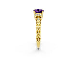 Yellow gold Round Cut Amethyst Solitaire Ring with Filigree Band and Four-Prong Setting_26