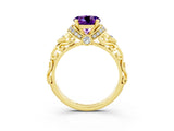 Yellow gold Round Cut Amethyst Solitaire Ring with Filigree Band and Four-Prong Setting_27