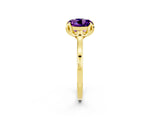 Yellow gold Round Cut Amethyst Solitaire Ring with Flower Prong Setting and Classic Band_14