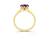 Yellow gold Round Cut Amethyst Solitaire Ring with Flower Prong Setting and Classic Band_15