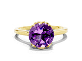 Yellow gold Round Cut Amethyst Solitaire Ring with Flower Prong Setting and Classic Band_36