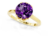 Yellow gold Round Cut Amethyst Solitaire Ring with Flower Prong Setting and Classic Band_37