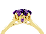 Yellow gold Round Cut Amethyst Solitaire Ring with Flower Prong Setting and Classic Band_40