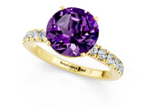 Yellow gold Round Cut Amethyst Solitaire Ring with Pavé Accents and Four-Prong Setting_1