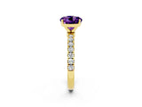Yellow gold Round Cut Amethyst Solitaire Ring with Pavé Accents and Four-Prong Setting_2