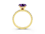 Yellow gold Round Cut Amethyst Solitaire Ring with Pavé Accents and Four-Prong Setting_3
