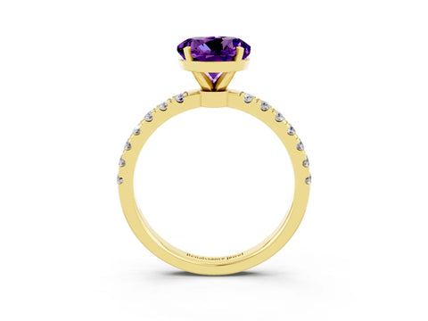 Yellow gold Round Cut Amethyst Solitaire Ring with Pavé Accents and Four-Prong Setting_3