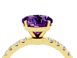 Yellow gold Round Cut Amethyst Solitaire Ring with Pavé Accents and Four-Prong Setting_4