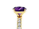 Yellow gold Round Cut Amethyst Solitaire Ring with Pavé Accents and Four-Prong Setting_5
