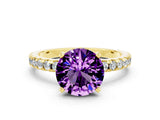Yellow gold Round Cut Amethyst Solitaire Ring with Pavé Band and Four-Prong Setting_24