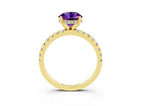 Yellow gold Round Cut Amethyst Solitaire Ring with Pavé Band and Four-Prong Setting_27