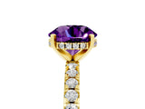 Yellow gold Round Cut Amethyst Solitaire Ring with Pavé Band and Four-Prong Setting_29