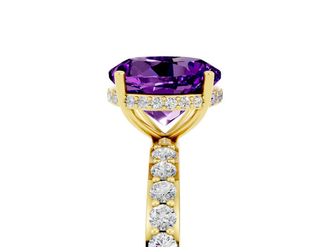 Yellow gold Round Cut Amethyst Solitaire Ring with Pavé Band and Hidden Halo_17