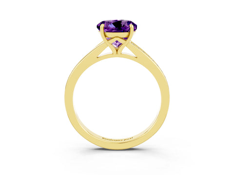 Yellow gold Round Cut Amethyst Solitaire Ring with Pavé Band and Prong Setting_3