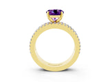 Yellow gold Round Cut Amethyst Solitaire Ring with Pavé and Channel Set Band_3