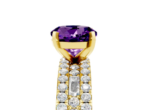 Yellow gold Round Cut Amethyst Solitaire Ring with Pavé and Channel Set Band_5