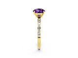 Yellow gold Round Cut Amethyst Solitaire Ring with Pave Band and Four Prong Setting_26