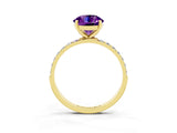Yellow gold Round Cut Amethyst Solitaire Ring with Pave Band and Four Prong Setting_27